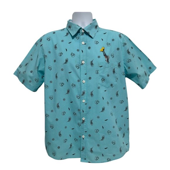 Disney Other - Disney The Lion King Mens Button-Up Shirt XL Turquoise Short Sleeve Teal Blue